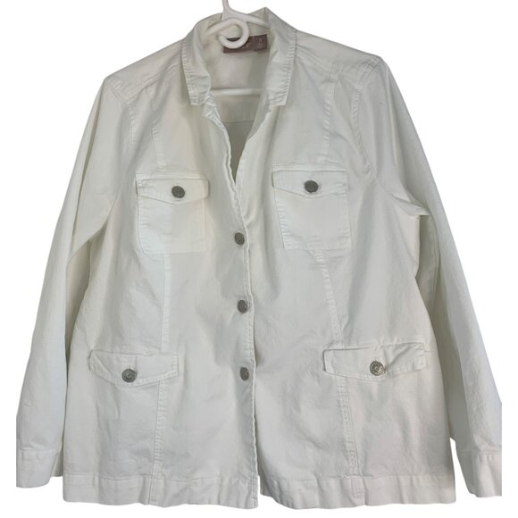 Chicos Alabaster Canvas Jacket Size 16 XL Button Closure Cotton Blend RB10602 EU - Picture 2 of 8